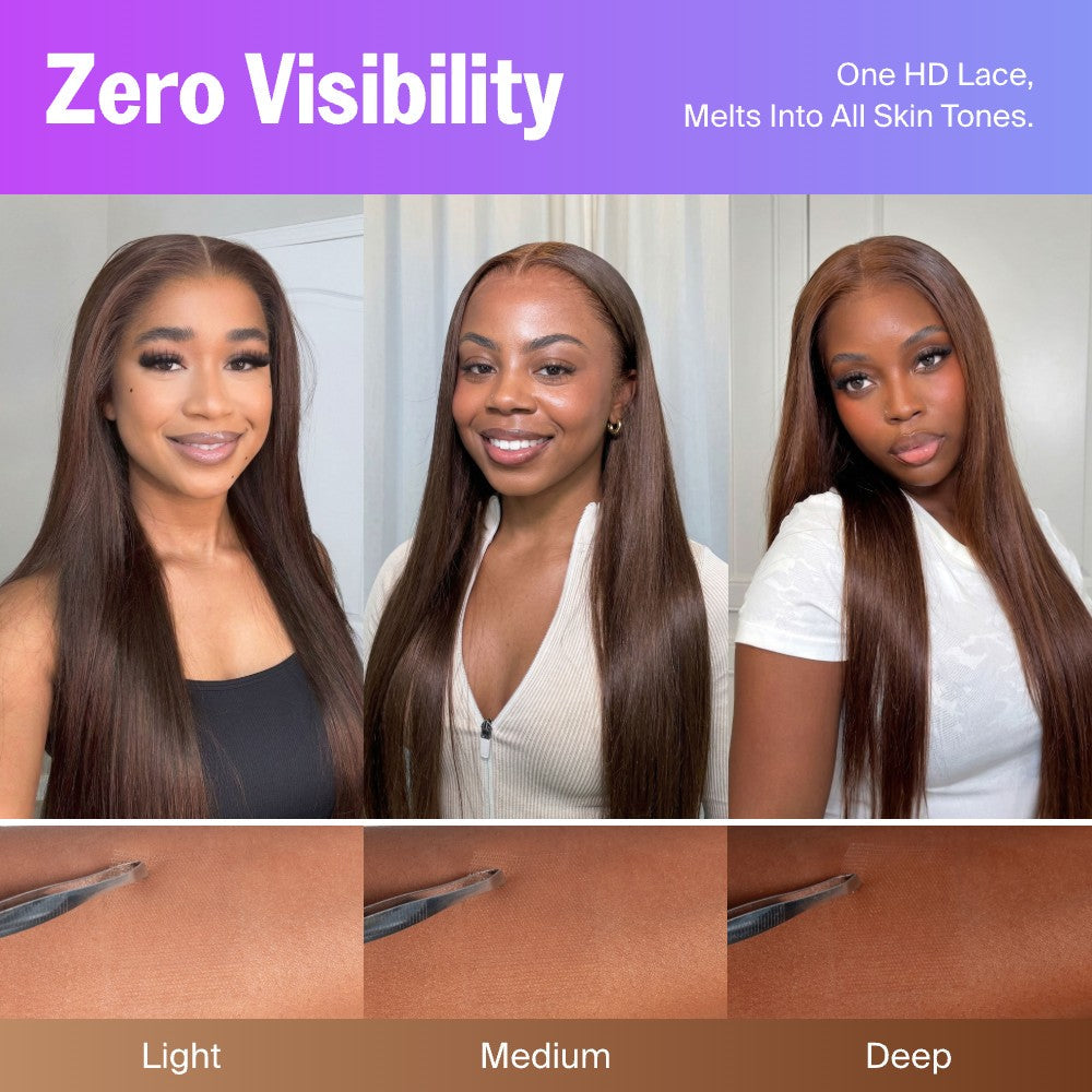  Wig Dark Brown Glueless Hair Wigs Seamless Fit All Skins