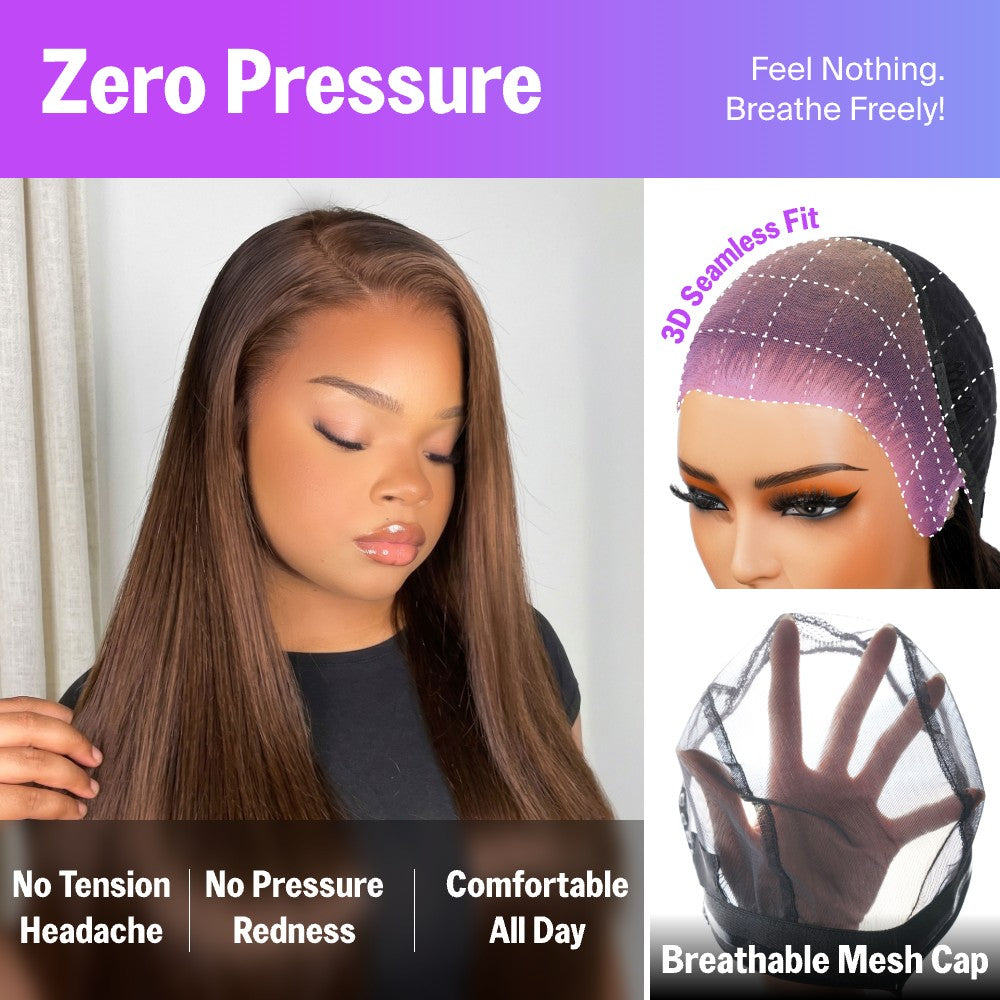  Wig Dark Brown Glueless Hair Wigs Seamless Fit All Skins