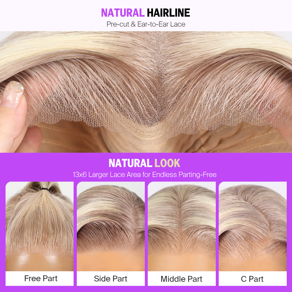 Blonde Highlight Glueless Wigs Silky Straight With Drawstring Hair Wig