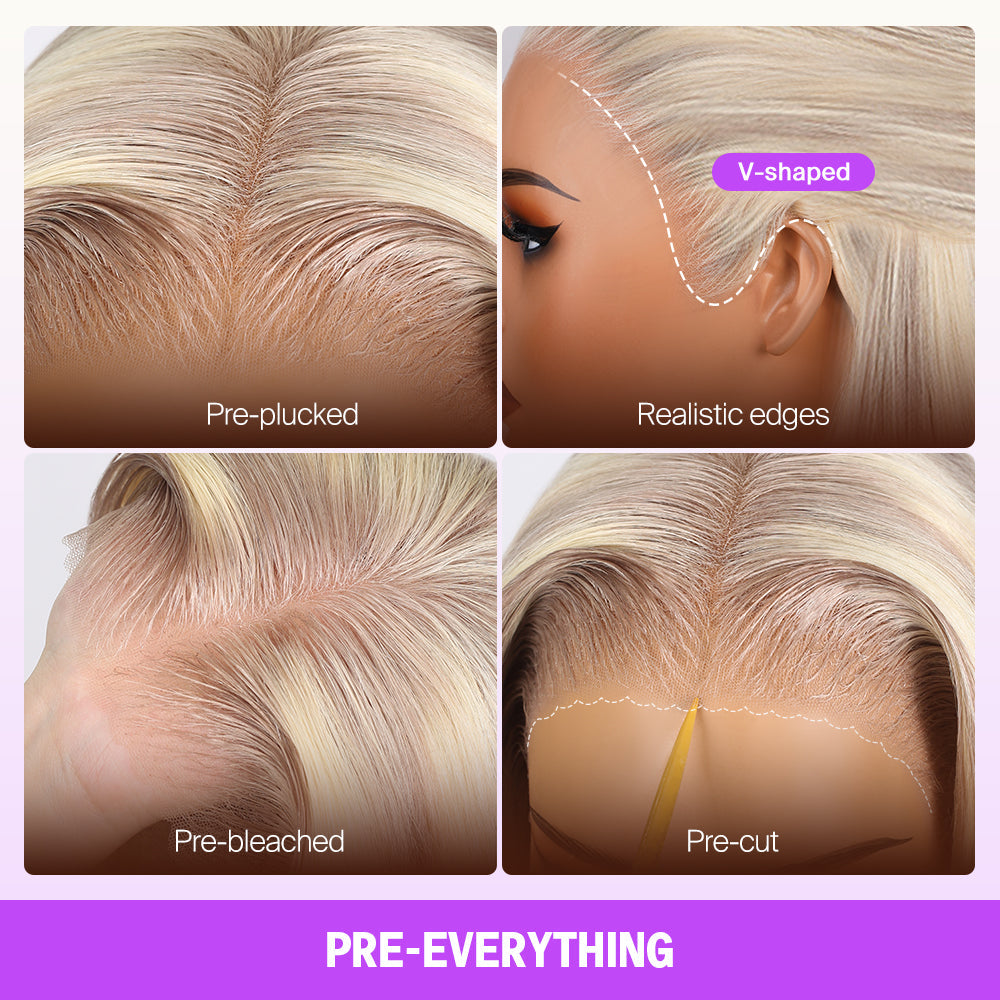 Blonde Highlight Glueless Wigs Silky Straight With Drawstring Hair Wig