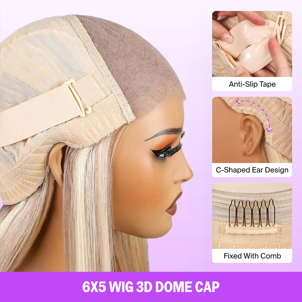 Invisible Knots & Lace Frontal Blonde Highlight Straight Bob Wigs Realistic Hairline Beginner Friendly