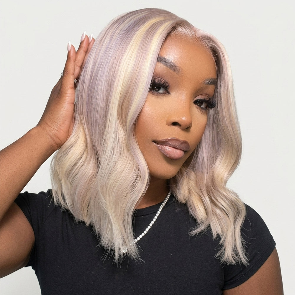 Invisible Knots & Lace Frontal Blonde Highlight Straight Bob Wigs Realistic Hairline Beginner Friendly