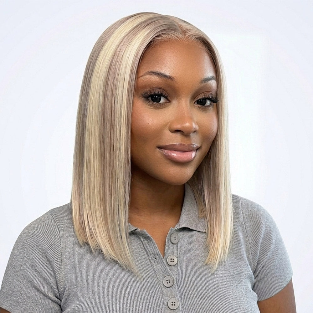 Invisible Knots & Lace Frontal Blonde Highlight Straight Bob Wigs Realistic Hairline Beginner Friendly