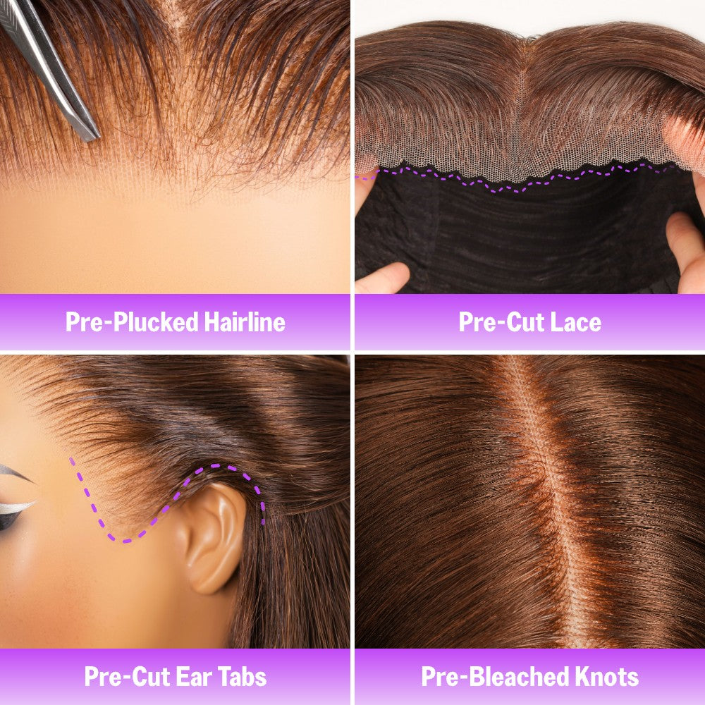  Wig Dark Brown Glueless Hair Wigs Seamless Fit All Skins