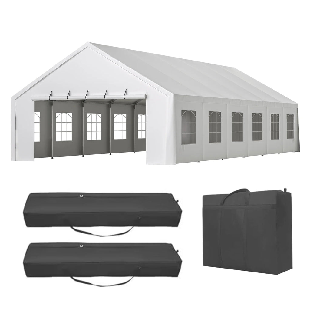 20x40 FT Heavy-Duty Party Tent with 3 Storage Bags - Large Waterproof Wedding Event Shelter for Removable Sidewalls & Zipper Door - Outdoor Commercial Tent for Parties Carport Camping BBQ Garden