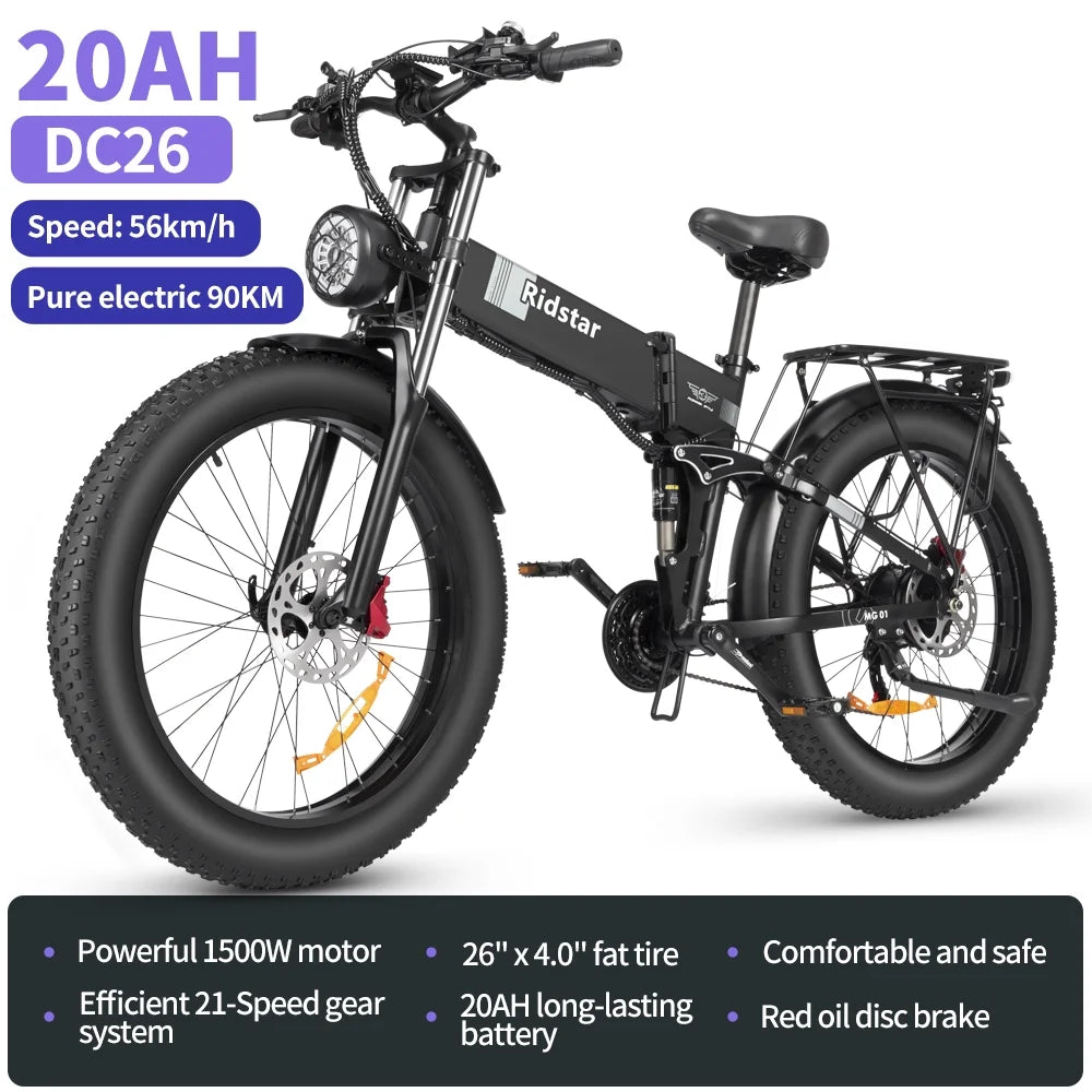 Eletric Bike for Adults 750W Motor 48V 20Ah Removable Battery 26?? Fat Tire Folding E-Bike Shimano 21-Speed MTB Cycling UL2849