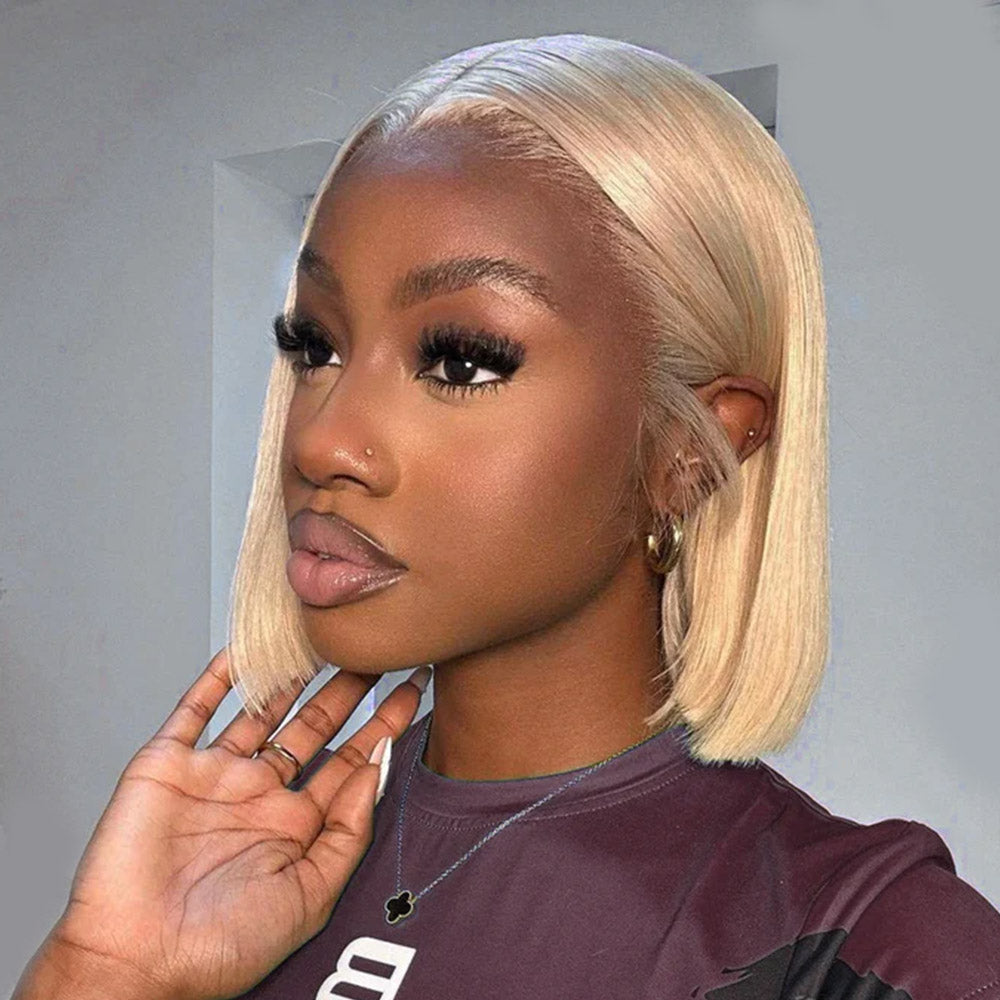 Invisible Knots & Lace Frontal 613 Blonde Straight Wigs Realistic Hairline