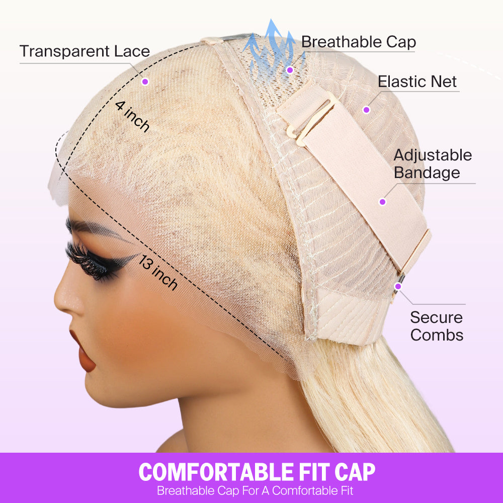 Invisible Knots & Lace Frontal 613 Blonde Straight Wigs Realistic Hairline