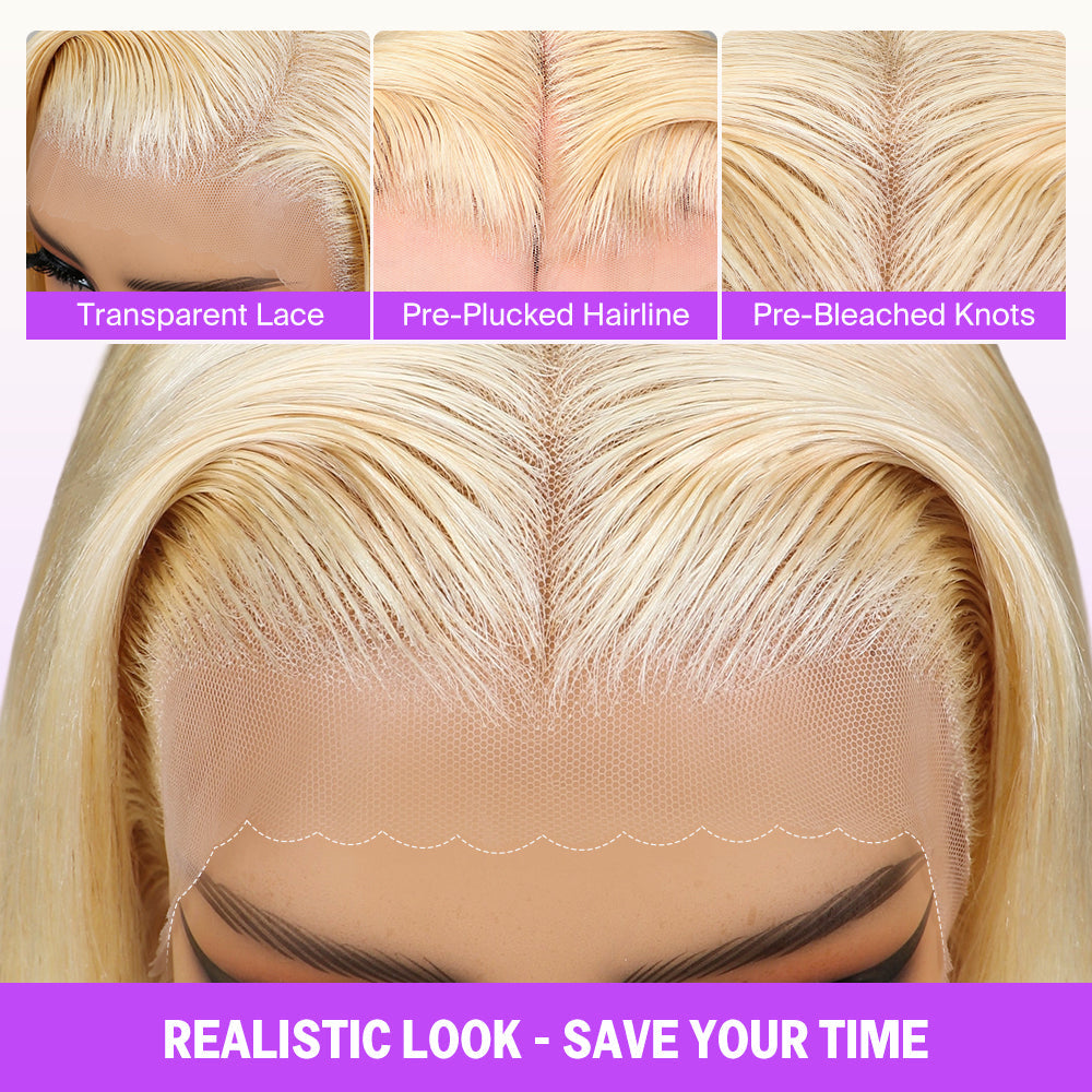 Invisible Knots & Lace Frontal 613 Blonde Straight Wigs Realistic Hairline