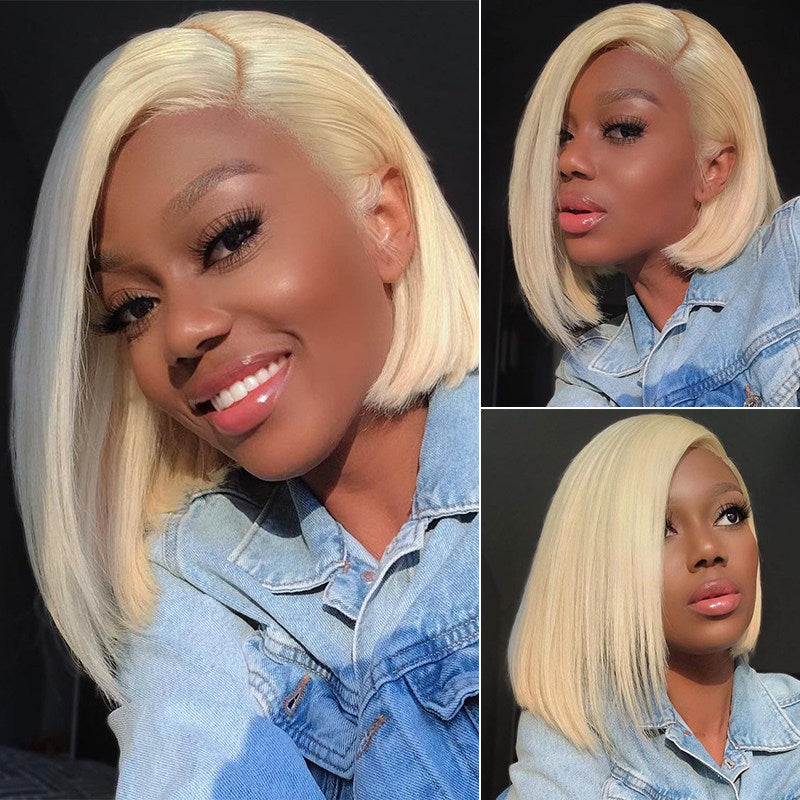 Invisible Knots & Lace Frontal 613 Blonde Straight Wigs Realistic Hairline