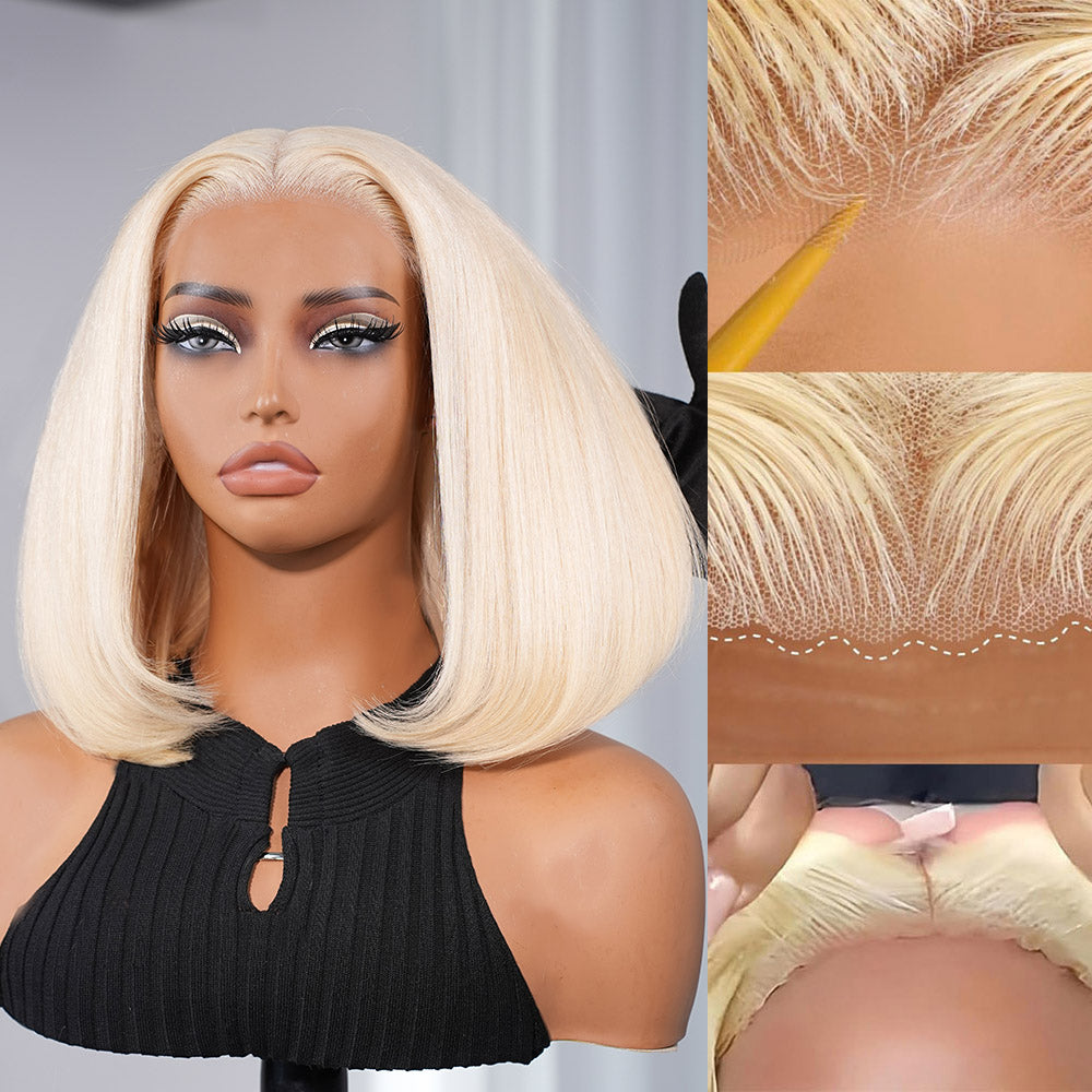 Invisible Knots & Lace Frontal 613 Blonde Straight Wigs Realistic Hairline