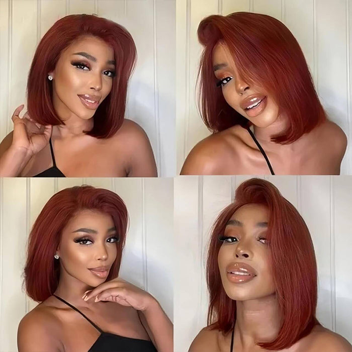 Lace Frontal Reddish Brown Straight Bob Invisible Knots Breathable Cap