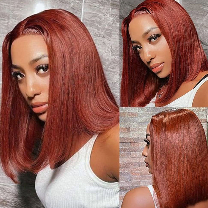 Lace Frontal Reddish Brown Straight Bob Invisible Knots Breathable Cap