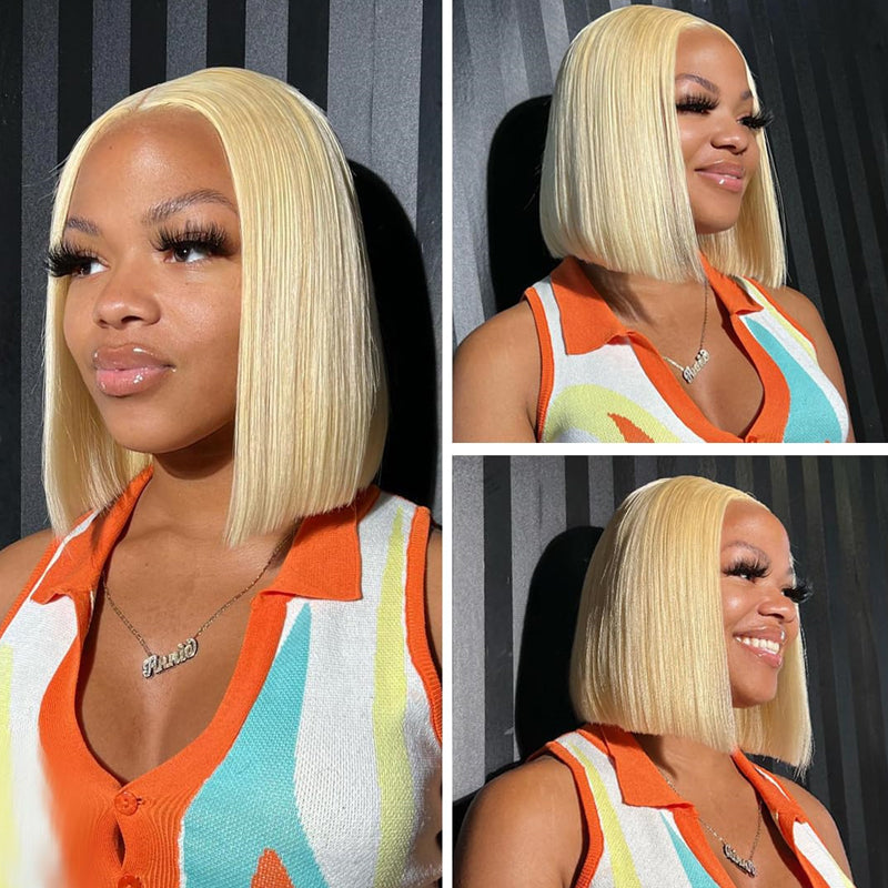 Invisible Knots & Lace Frontal 613 Blonde Straight Wigs Realistic Hairline