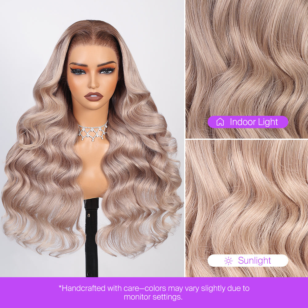 Ash Blonde Ombre Glueless Wigs Silky Straight With Drawstring Hair Wig