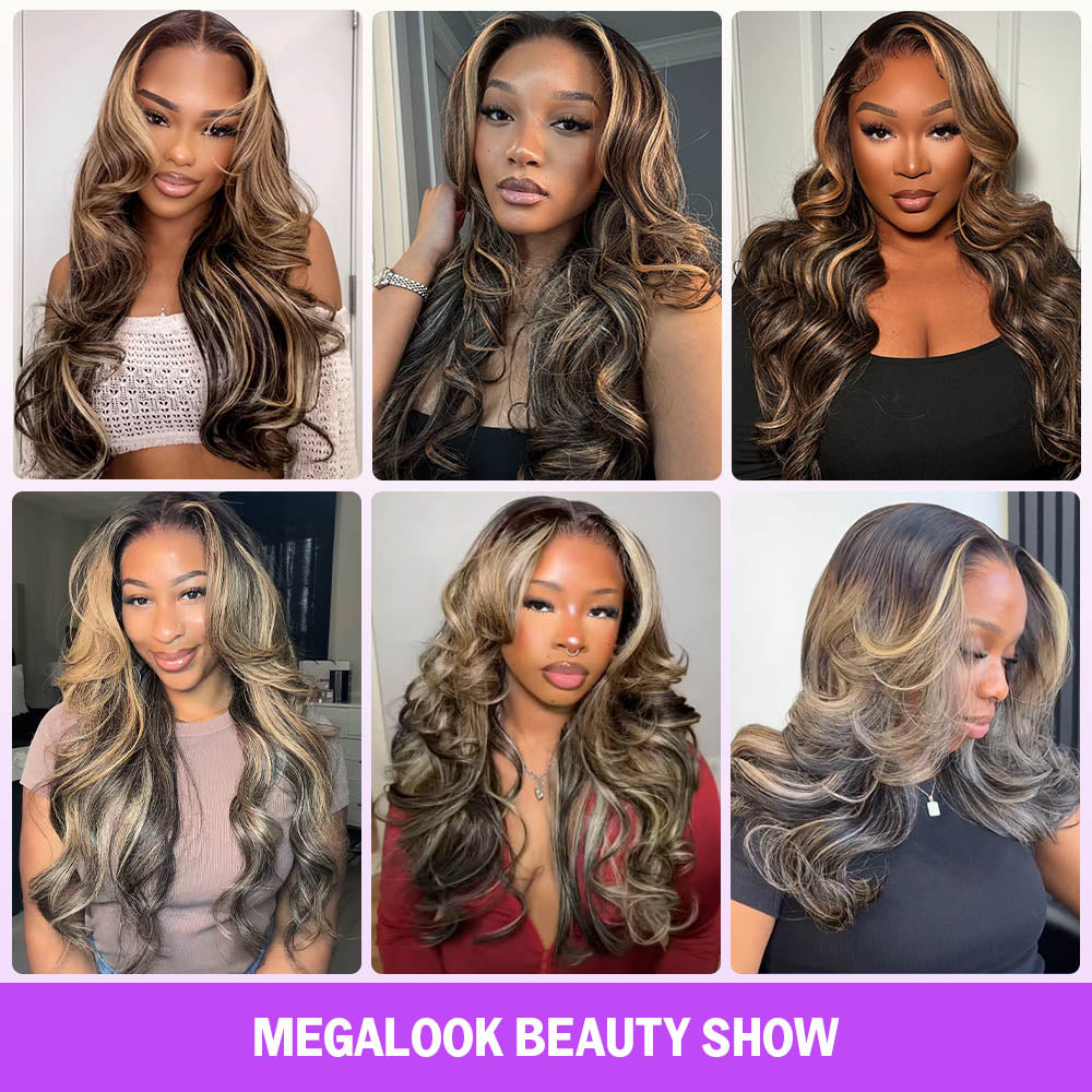 Ombre Platinum Blonde Balayage Highlights Glueless Wigs Body Wave With Drawstring Hair Wig