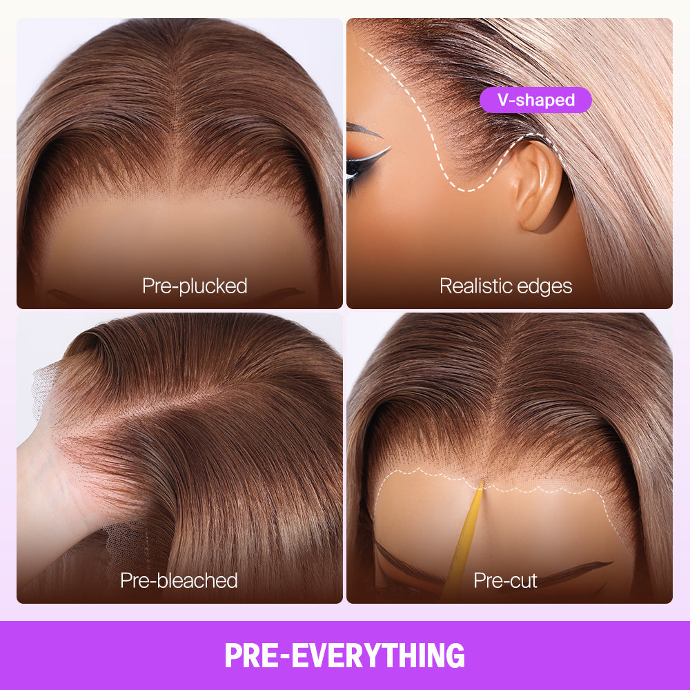 Ash Blonde Ombre Glueless Wigs Silky Straight With Drawstring Hair Wig