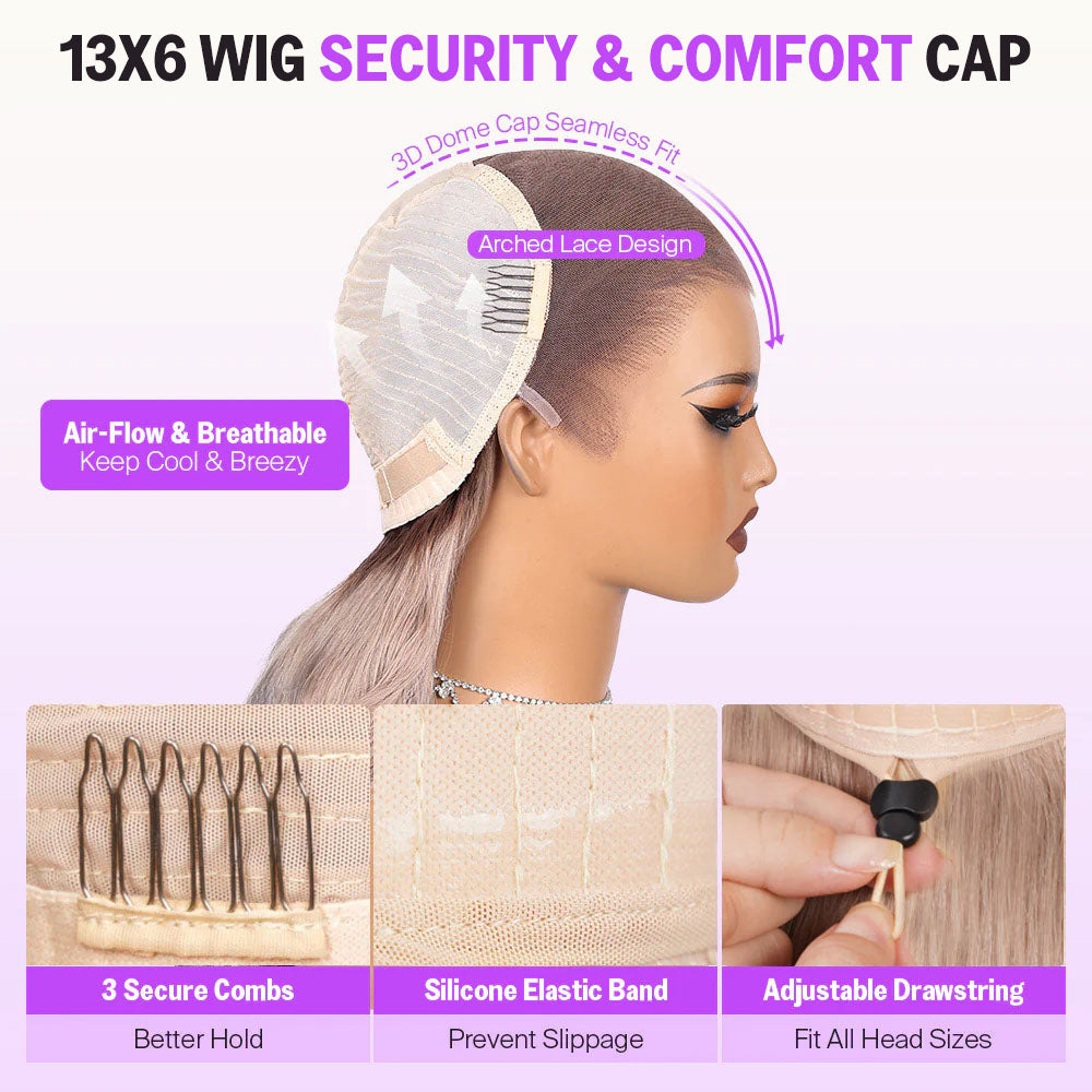 Ash Blonde Ombre Glueless Wigs Silky Straight With Drawstring Hair Wig