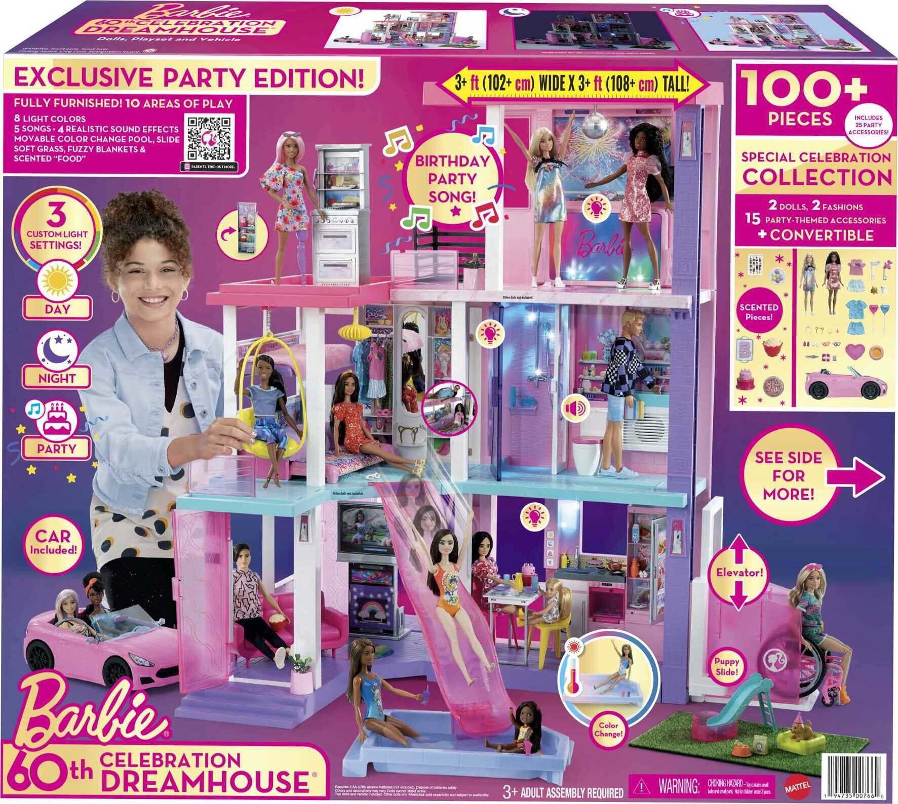 Barbie 60th Anniversary DreamHouse Playset with 2 Dolls, Car & 100+ Accessories