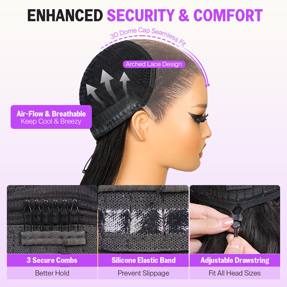 Balayage Highlight Glueless Wigs Silky Straight With Drawstring Hair Wig