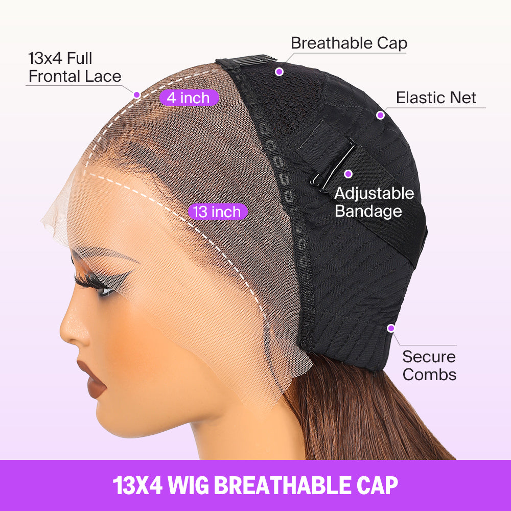 Lace Frontal Reddish Brown Straight Bob Invisible Knots Breathable Cap