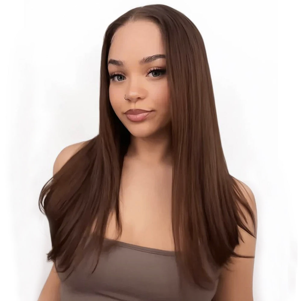 Invisible Knots Glueless Chocolate Brown Straight Wigs Realistic Hairline Beginner Friendly