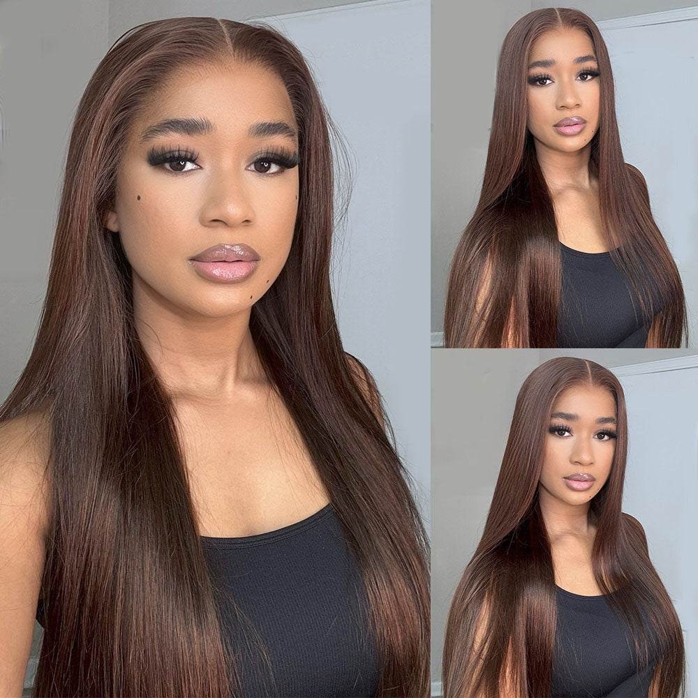 Chocolate Brown Glueless Wigs Straight With Drawstring Hair Wig
