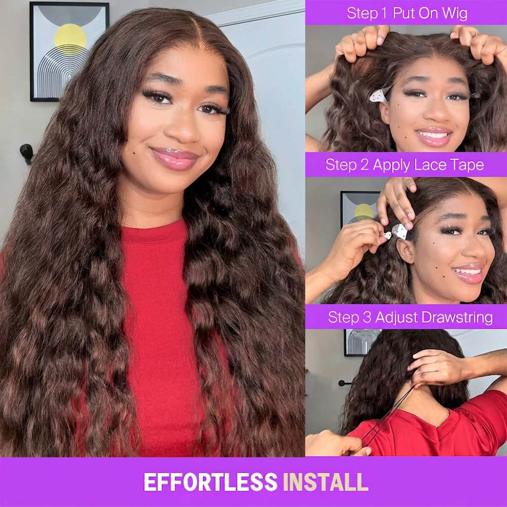 Chocolate Brown Glueless Wigs Bohemian Curl with Drawstring Hair Wig