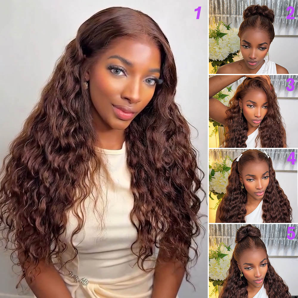 Chocolate Brown Glueless Wigs Bohemian Curl with Drawstring Hair Wig