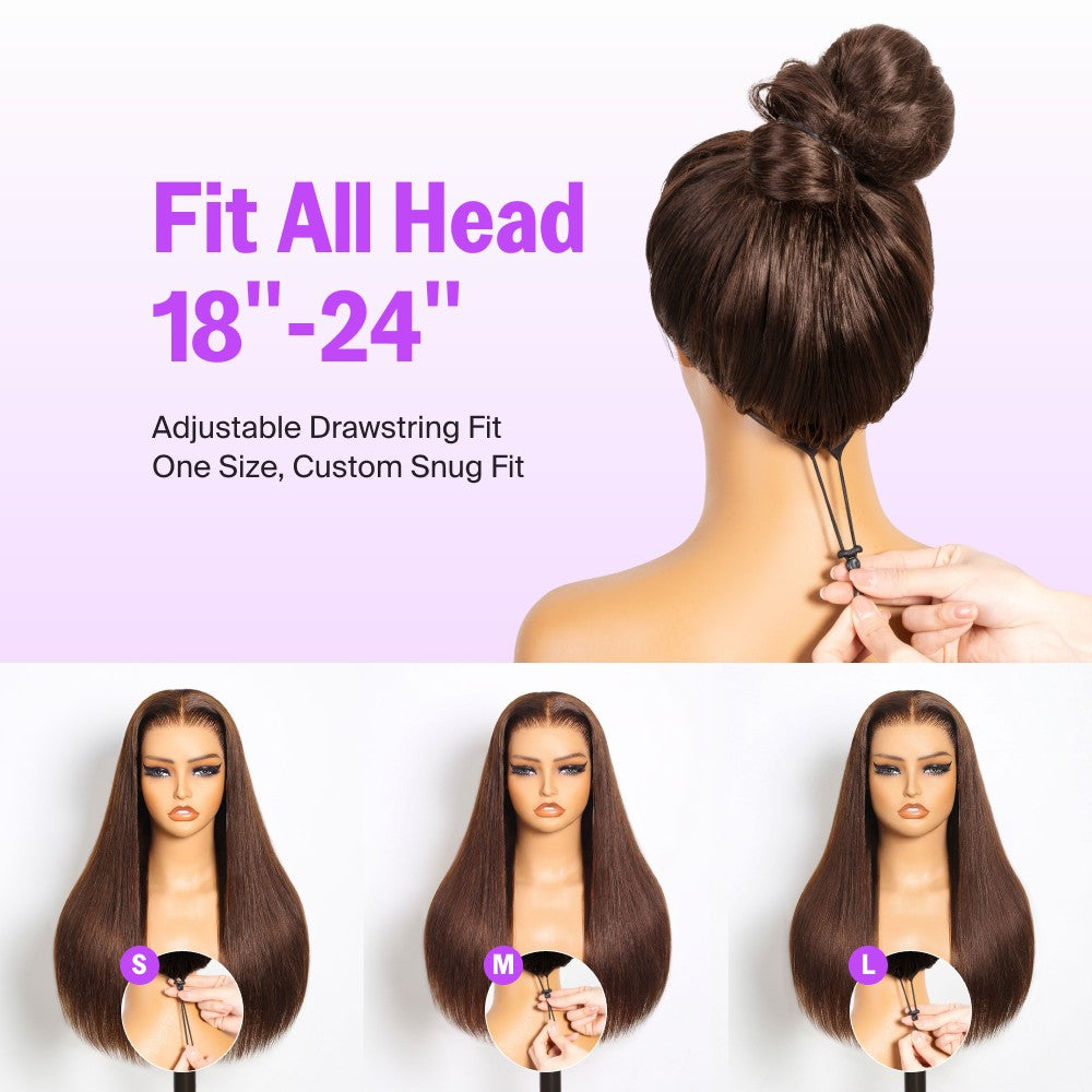  Wig Dark Brown Glueless Hair Wigs Seamless Fit All Skins