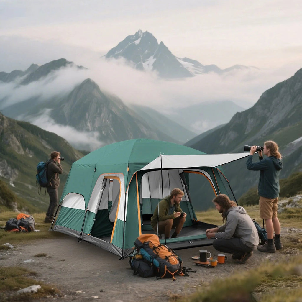 KFeng 12 Person Tents for Camping - 2Rooms 3Doors&3Windows Mesh,Suitable for Outdoor/Picnic,Brown
