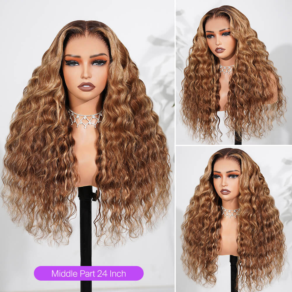 Bohemian Natural Curl Highlight Honey Blonde Glueless Wigs With Drawstring Hair Wig