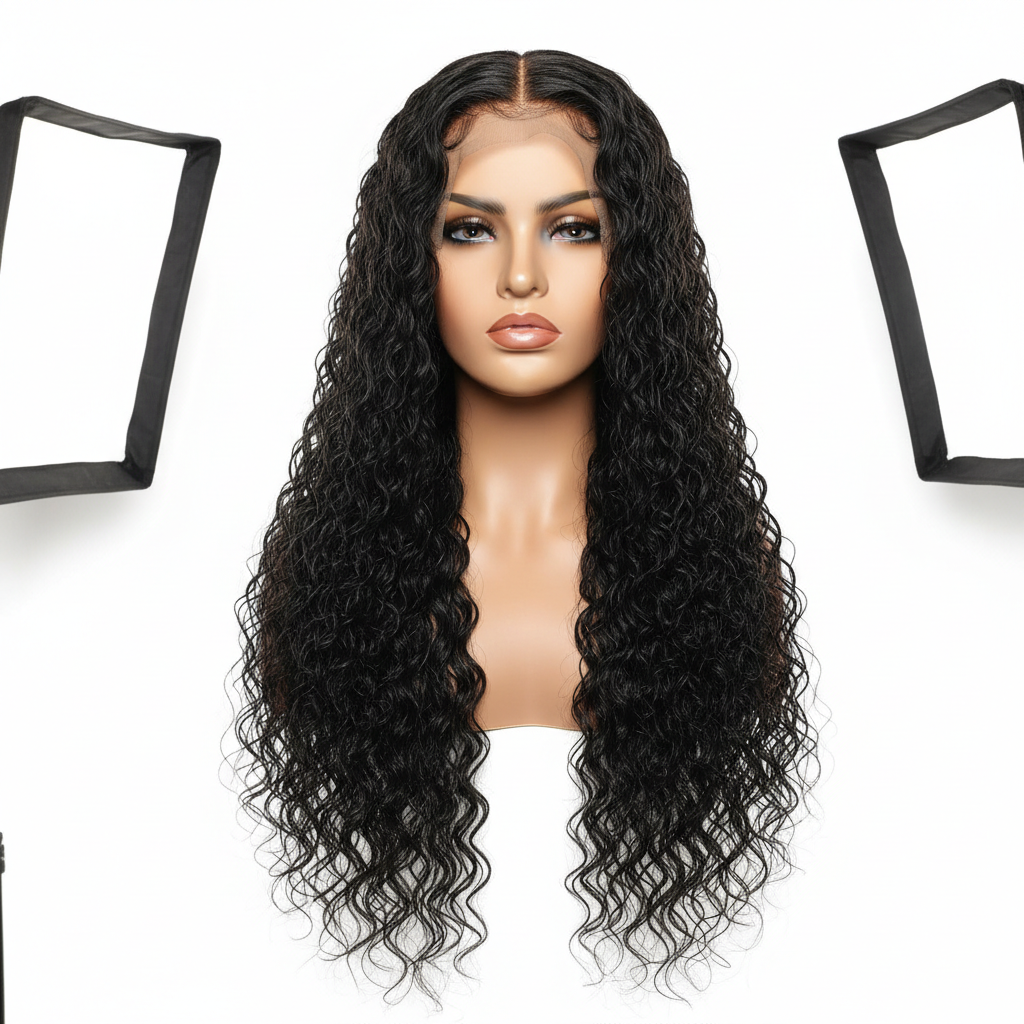 Water Wave Lace Front Wig on mannequin head