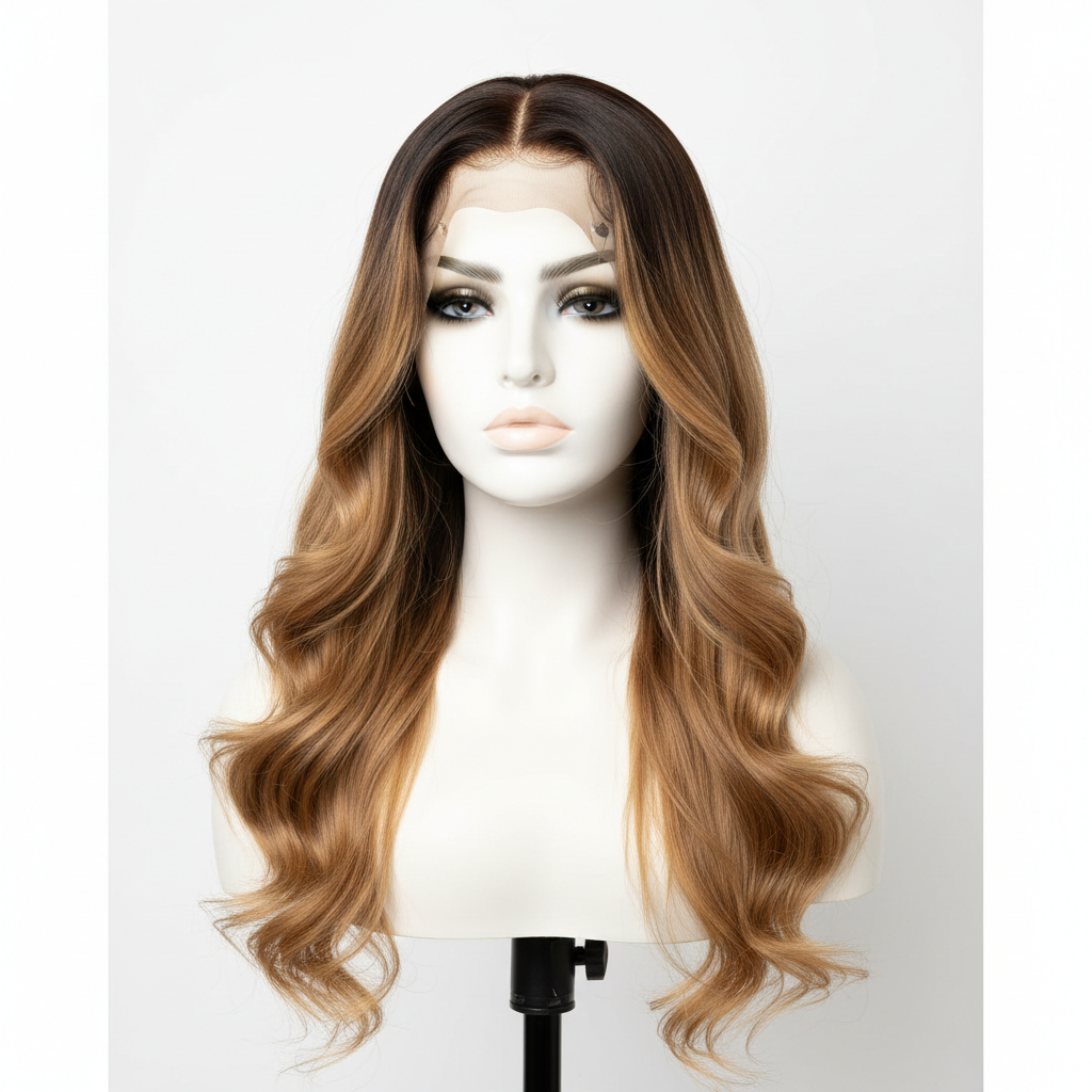 Highlight Ombre Body Wave Wig on mannequin head