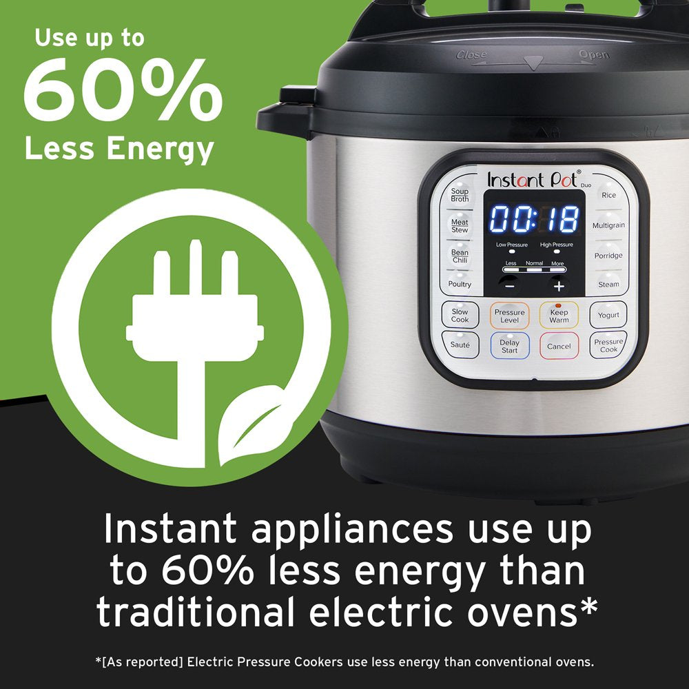 Instant Pot Duo 6 Qt 7-in-1 Electric Pressure Cooker, Stainless Steel, Easy-Release, Family-Sized