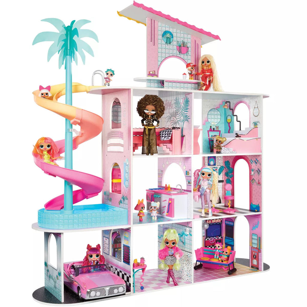 L.O.L. Surprise OMG Fashion House Playset, Real Wood, 85+ Surprises, 4-Foot Tall, 4 Stories, 9 Play Areas, Ages 4+