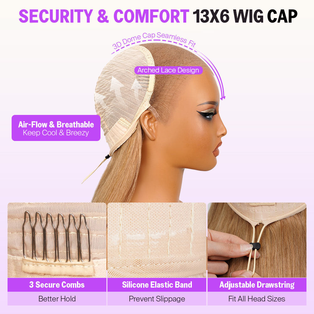 Milk Tea Brown With Highlight Glueless Body Wave With Drawstring Hair Wig