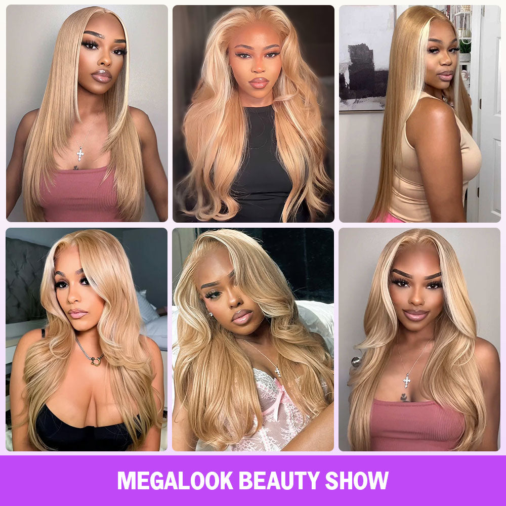 Milk Tea Brown With Highlight Glueless Body Wave With Drawstring Hair Wig
