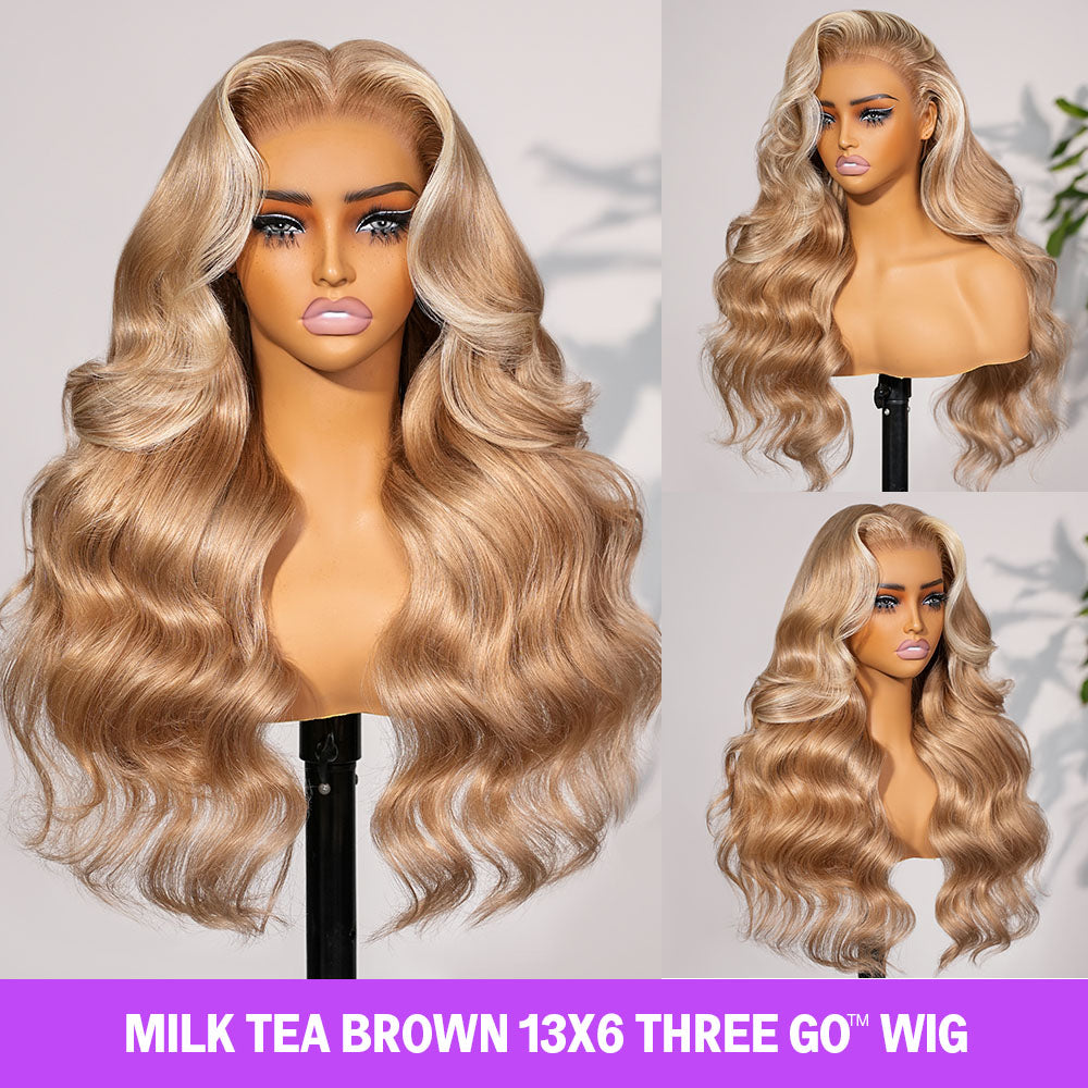 Milk Tea Brown With Highlight Glueless Body Wave With Drawstring Hair Wig