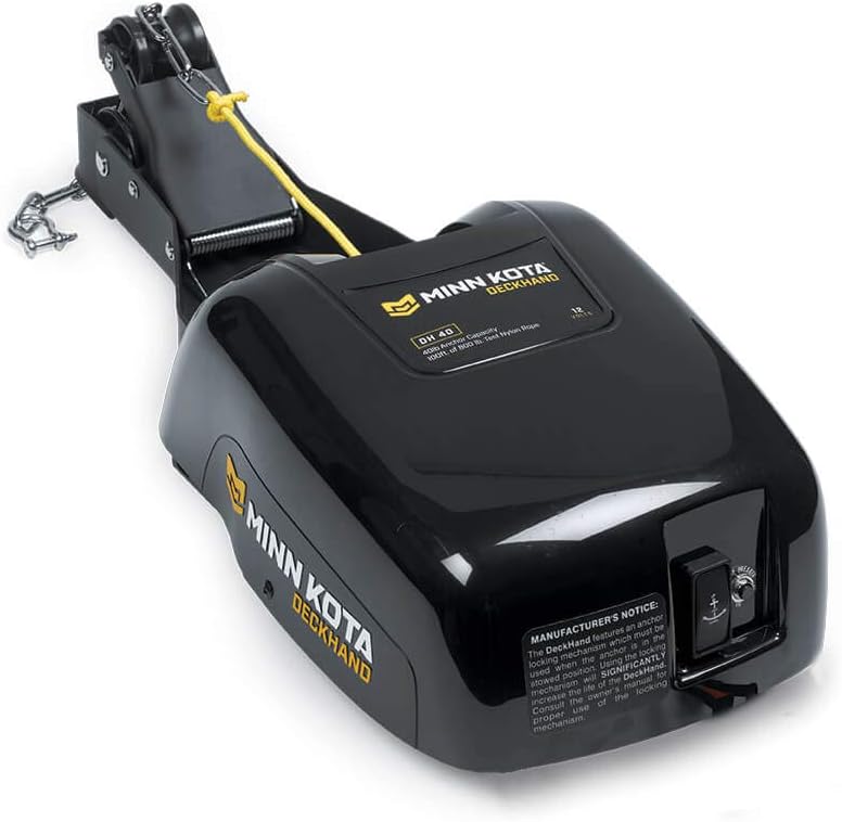 Minn Kota Deckhand 40 Electric Anchor Winch - 40 lb Capacity, Includes 100 ft Nylon Rope, Horizontal Davit