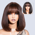 6 inch Deep Part Straight Bob Black Wig With Bangs Human Hair Glueless Wig