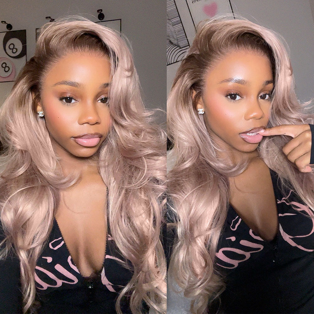 Ash Blonde Ombre Glueless Wigs Silky Straight With Drawstring Hair Wig