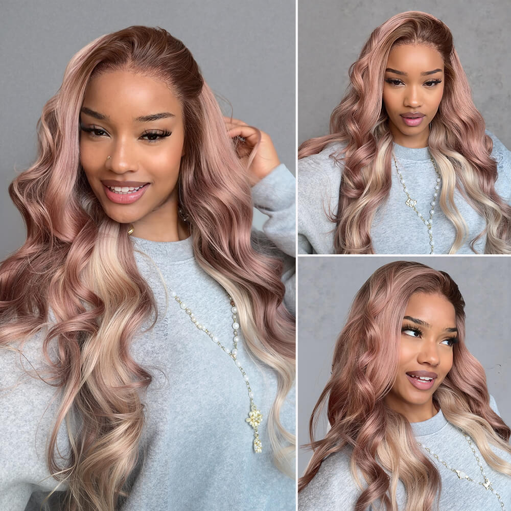 Ombre Strawberry Blonde Glueless Wigs Body Wave with Drawstring Hair Wig
