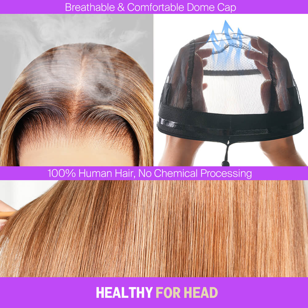 Bohemian Natural Curl Highlight Honey Blonde Glueless Wigs With Drawstring Hair Wig