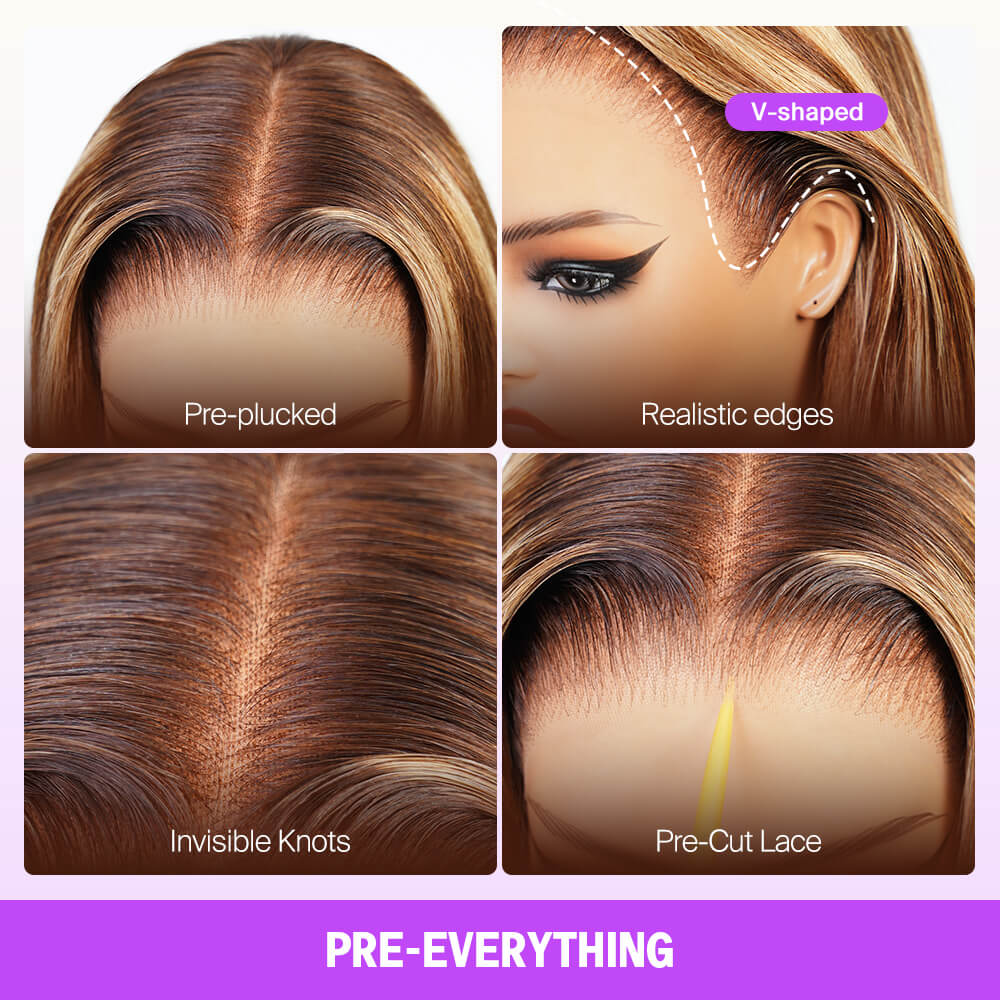 Highlight Honey Blonde Glueless Wigs Silky Straight With Drawstring Hair Wig