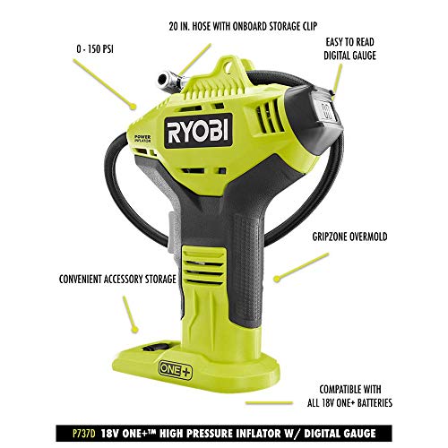RYOBI ONE+ Cordless High Pressure Inflator with Digital Gauge & Battery