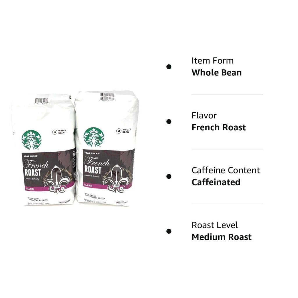 Starbucks French Roast Whole Bean Coffee 80 Oz - Intense Smoky Flavor, 2x40 Oz Packs