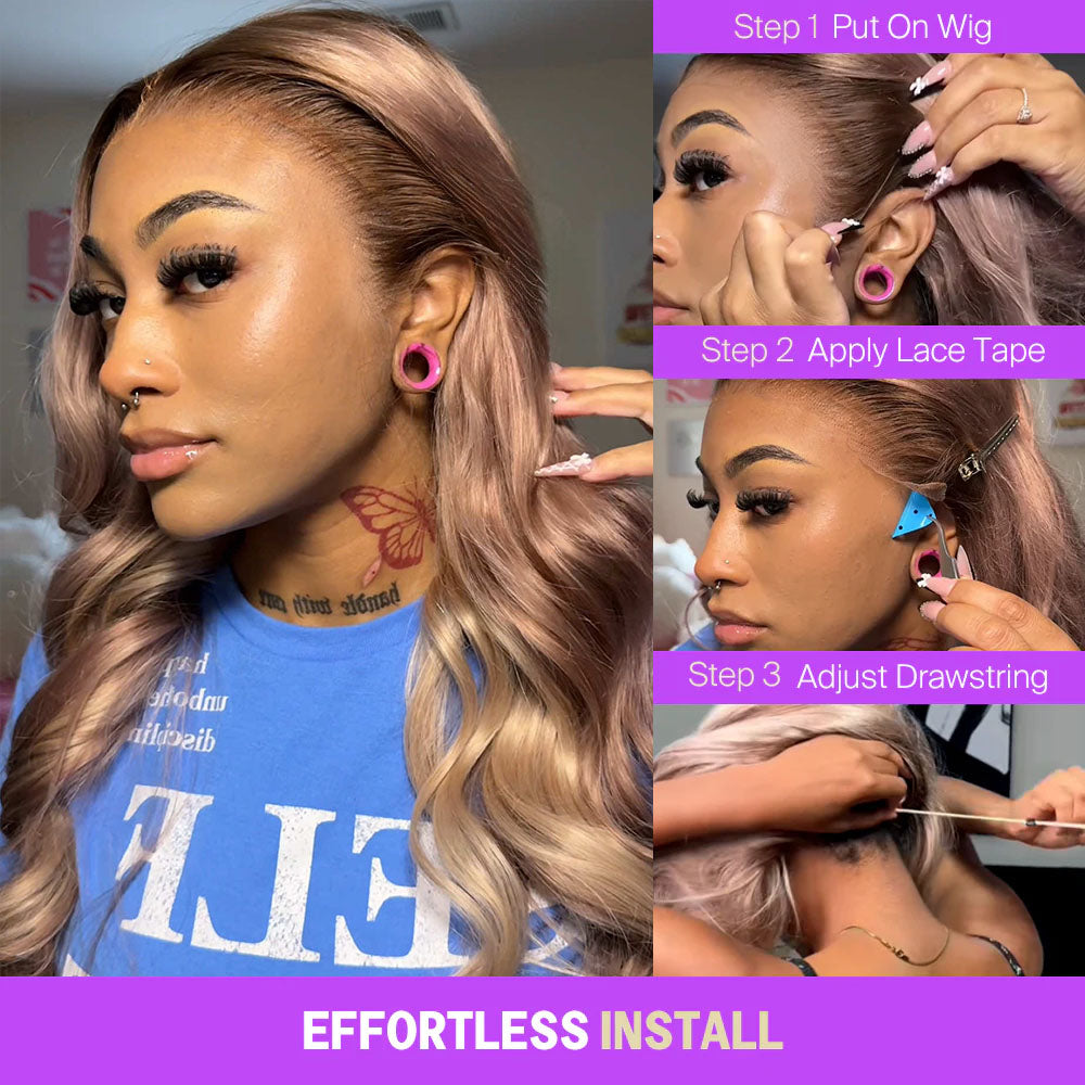 Ombre Strawberry Blonde Glueless Wigs Body Wave with Drawstring Hair Wig