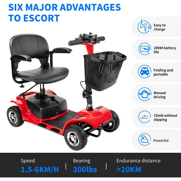 UltraLite Model A898 4-Wheel Mobility Scooter, Portable & Lightweight, 14-Mile Range