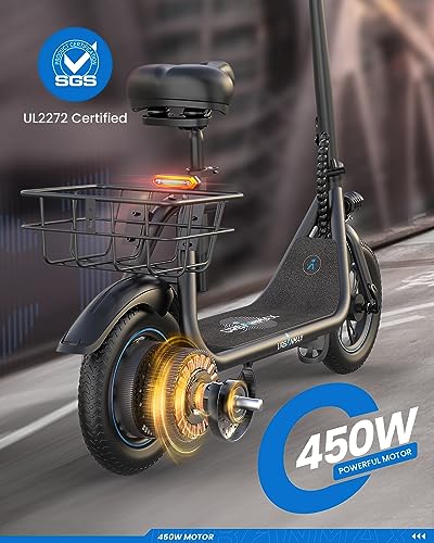 URBANMAX C1 Electric Scooter with Seat, 450W Motor, 22 Miles Range, Foldable, Dual Braking, Black